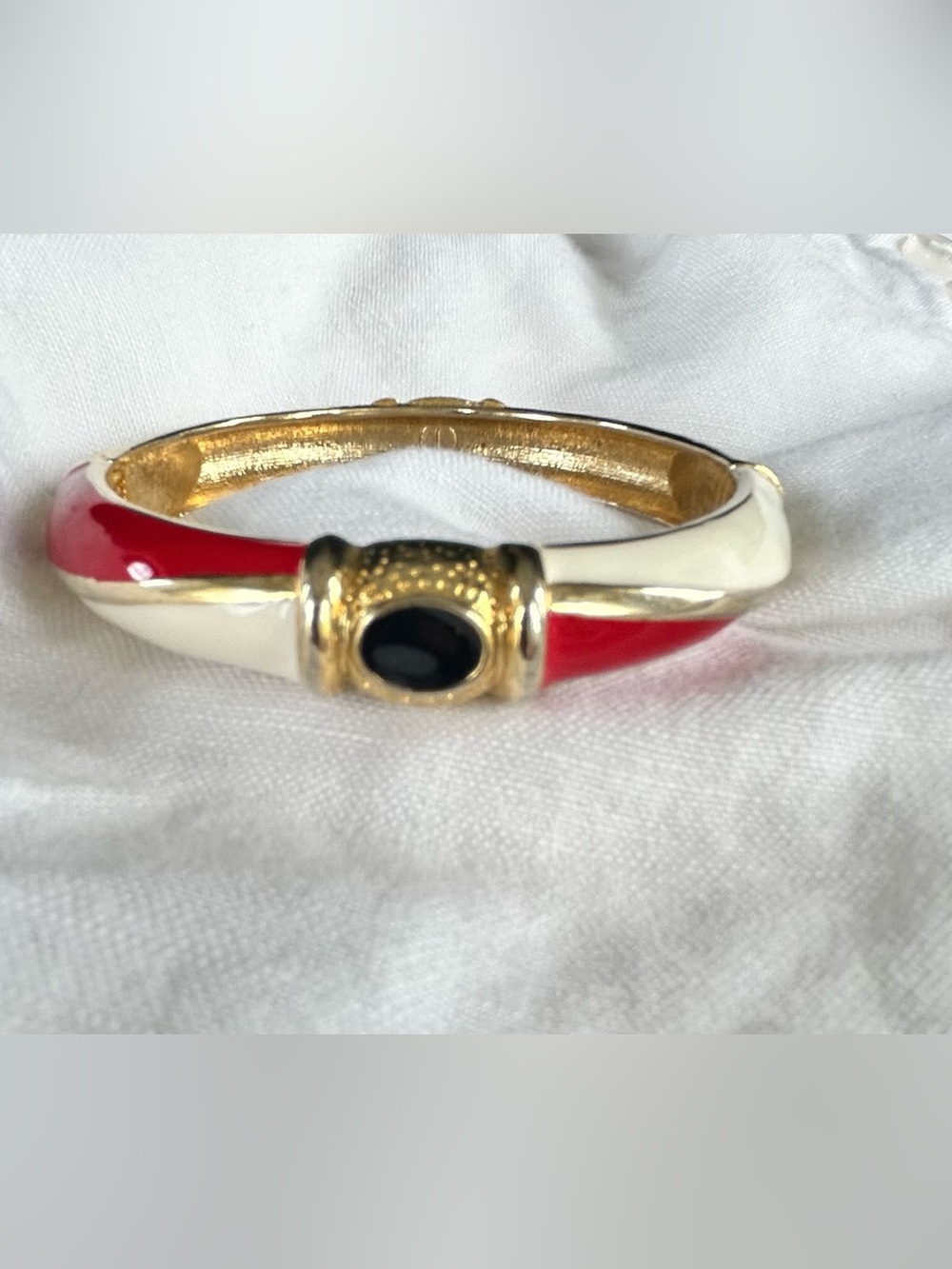 Vintage Trifari Red, White & Black Enamel hinge Bracelet
